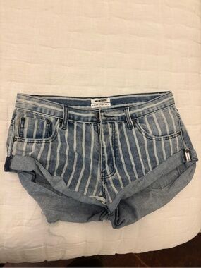 One Teaspoon Striped Light and White Denim Rolled-Hem Shorts